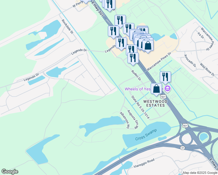 map of restaurants, bars, coffee shops, grocery stores, and more near 1703 Palmetto Palm Drive in Myrtle Beach
