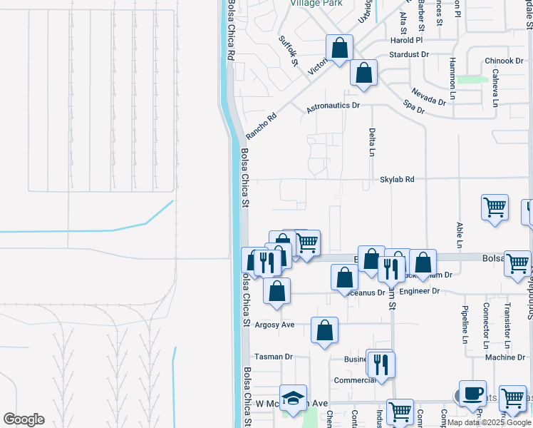 map of restaurants, bars, coffee shops, grocery stores, and more near 14900 Bolsa Chica Street in Huntington Beach