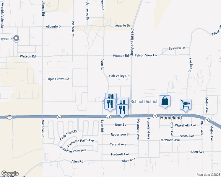 map of restaurants, bars, coffee shops, grocery stores, and more near 31077 Western View Drive in Homeland