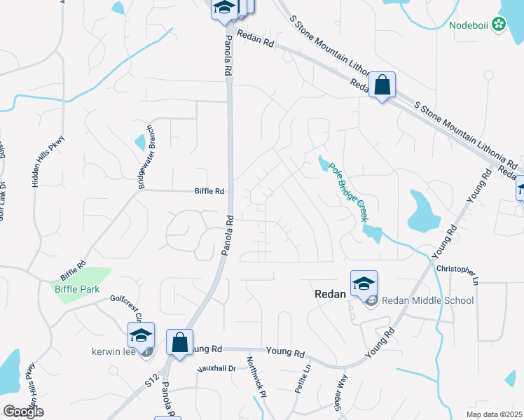 map of restaurants, bars, coffee shops, grocery stores, and more near 1491 Stoneleigh Way in Stone Mountain