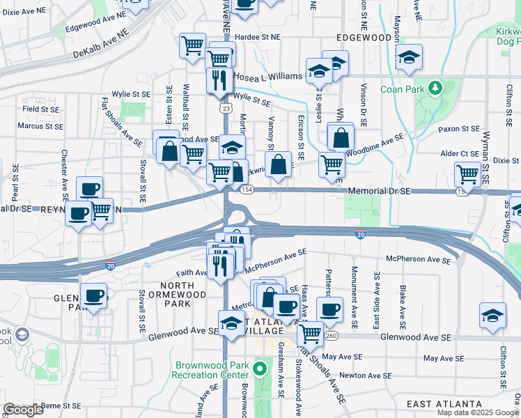 map of restaurants, bars, coffee shops, grocery stores, and more near 1238 Trenton Street Southeast in Atlanta