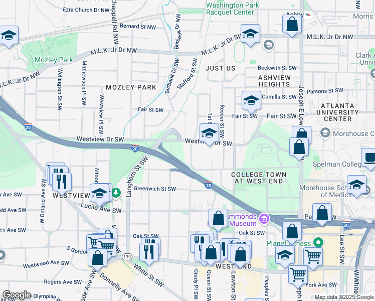 map of restaurants, bars, coffee shops, grocery stores, and more near 309 Holderness Street Southwest in Atlanta