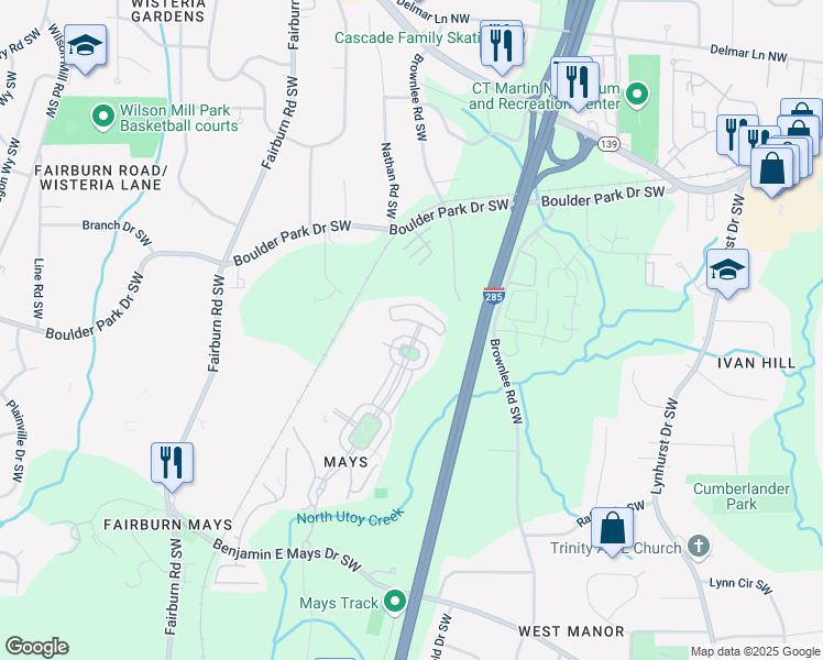 map of restaurants, bars, coffee shops, grocery stores, and more near 815 Regal Lane in Atlanta