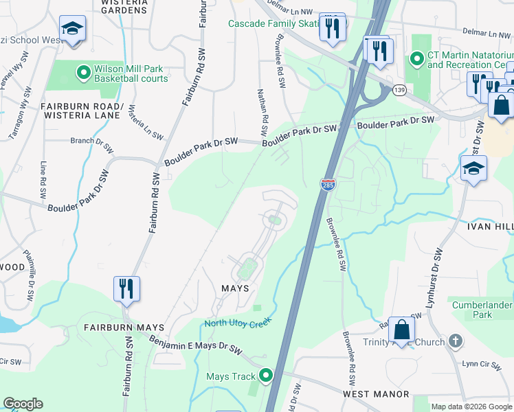 map of restaurants, bars, coffee shops, grocery stores, and more near 935 Ambient Way in Atlanta