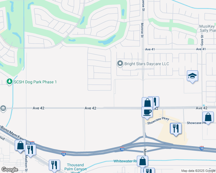 map of restaurants, bars, coffee shops, grocery stores, and more near 81701 Avenida De Baile in Indio
