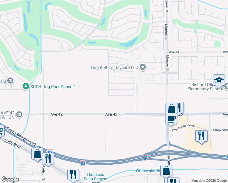 map of restaurants, bars, coffee shops, grocery stores, and more near 81604 Avenida De Baile in Indio