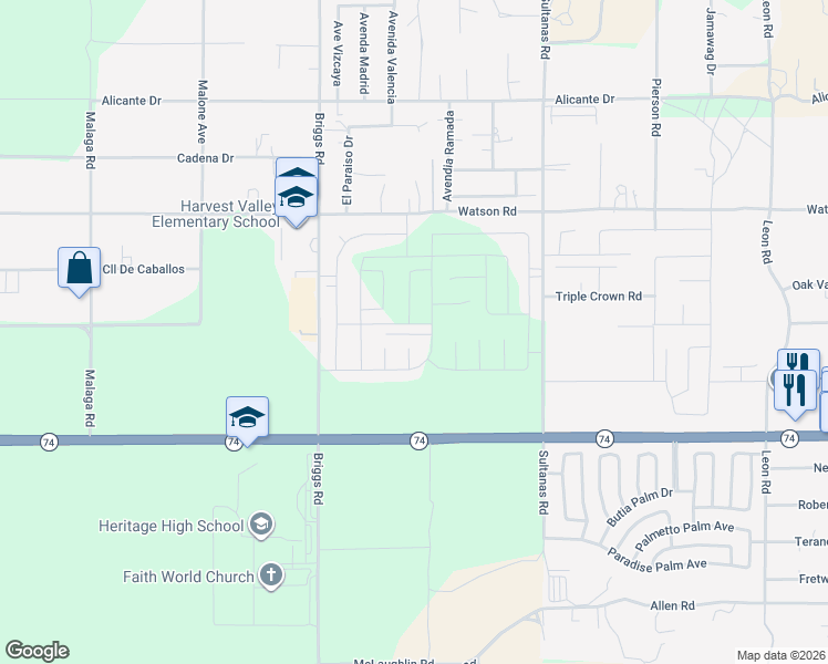 map of restaurants, bars, coffee shops, grocery stores, and more near 30153 Canyon Ranch Drive in Homeland
