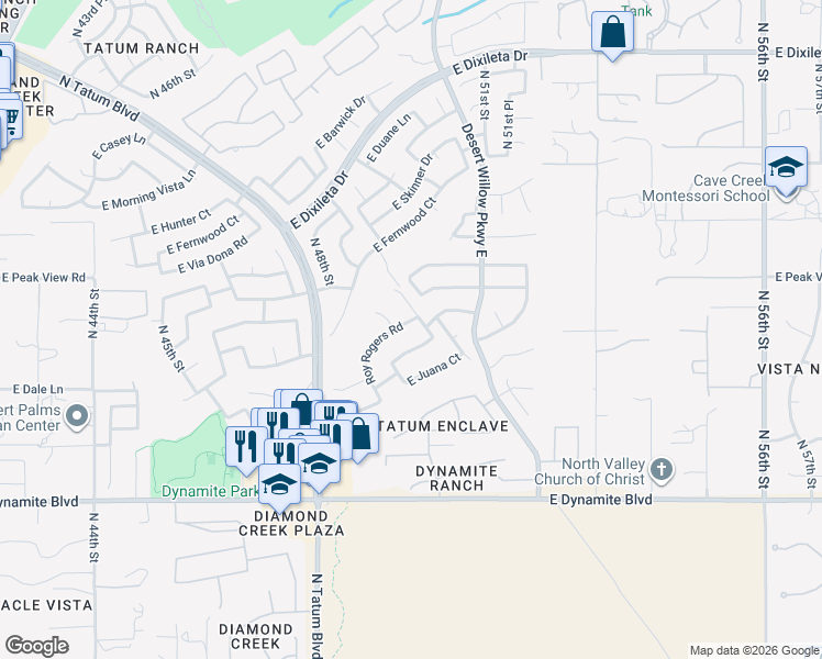 map of restaurants, bars, coffee shops, grocery stores, and more near 4973 East Roy Rogers Road in Cave Creek