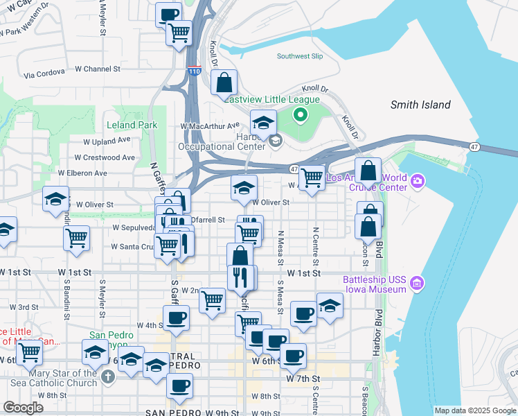 map of restaurants, bars, coffee shops, grocery stores, and more near 469 West Oliver Street in Los Angeles