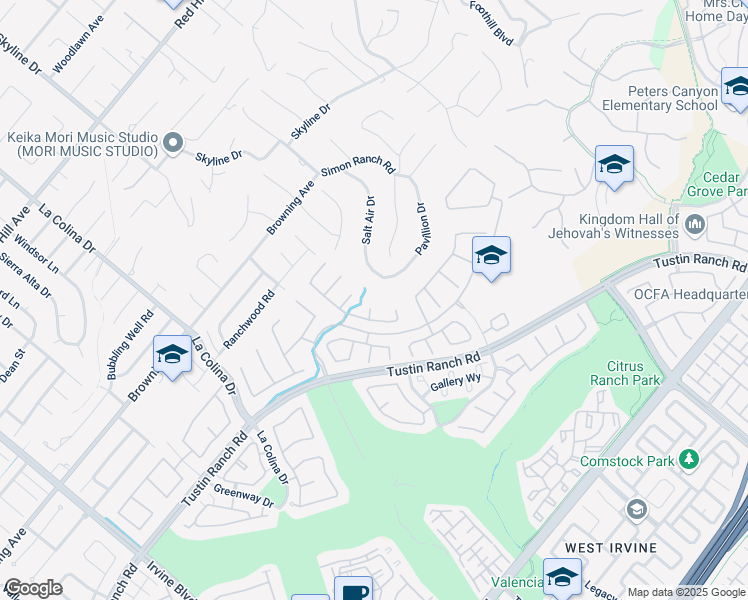 map of restaurants, bars, coffee shops, grocery stores, and more near 12165 Ojeda Court in Tustin