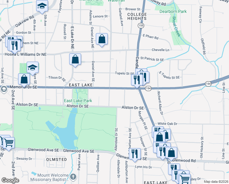 map of restaurants, bars, coffee shops, grocery stores, and more near 2795 Memorial Drive Southeast in Atlanta