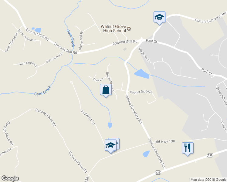 map of restaurants, bars, coffee shops, grocery stores, and more near 5000 Brookstone Lane in Loganville