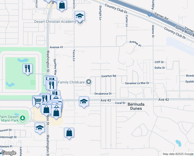 map of restaurants, bars, coffee shops, grocery stores, and more near 41590 Saint Annes Bay Drive in Bermuda Dunes