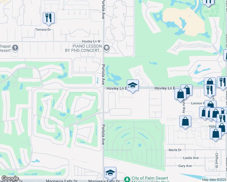 map of restaurants, bars, coffee shops, grocery stores, and more near 74048 Via Vittorio in Palm Desert