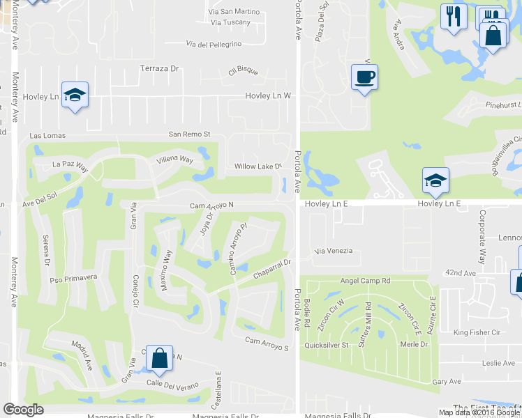 map of restaurants, bars, coffee shops, grocery stores, and more near 93 Cam Arroyo North in Palm Desert