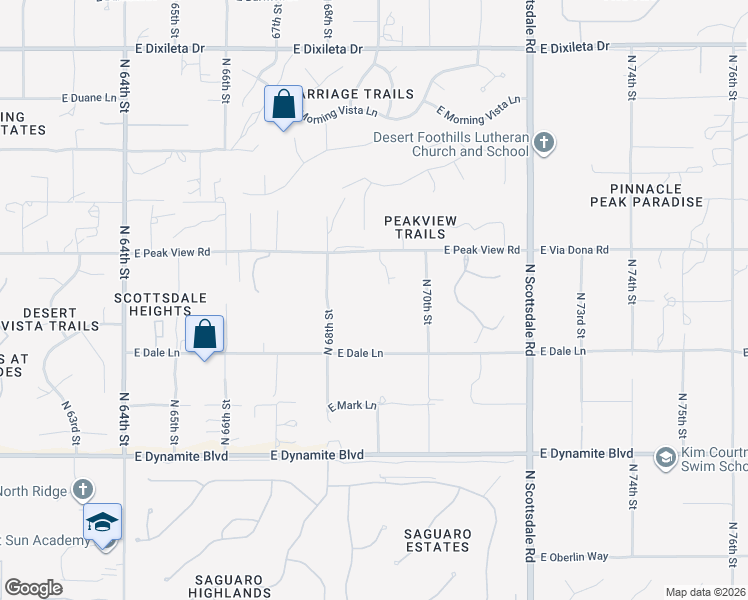 map of restaurants, bars, coffee shops, grocery stores, and more near 6835 East Peak View Road in Scottsdale