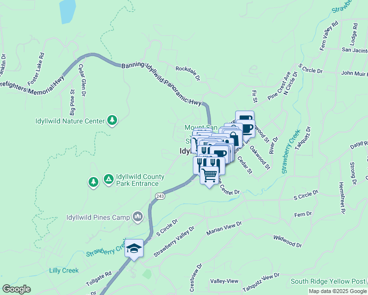 map of restaurants, bars, coffee shops, grocery stores, and more near 54200 Pine Crest Avenue in Idyllwild-Pine Cove