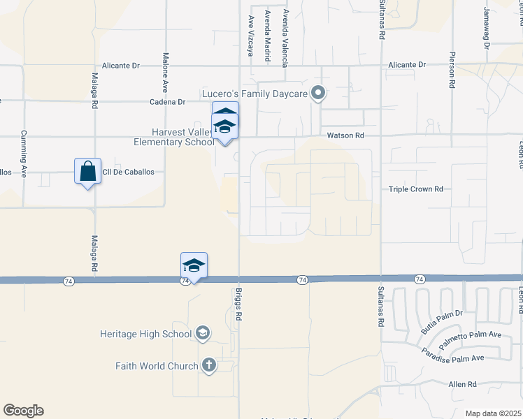 map of restaurants, bars, coffee shops, grocery stores, and more near Briggs Road in Menifee