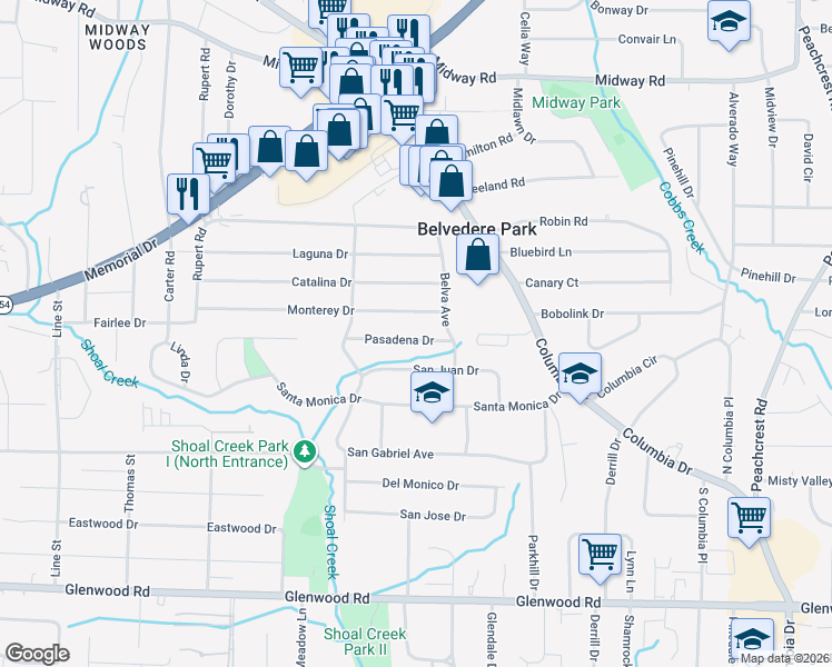 map of restaurants, bars, coffee shops, grocery stores, and more near 3005 Monterey Drive in Decatur