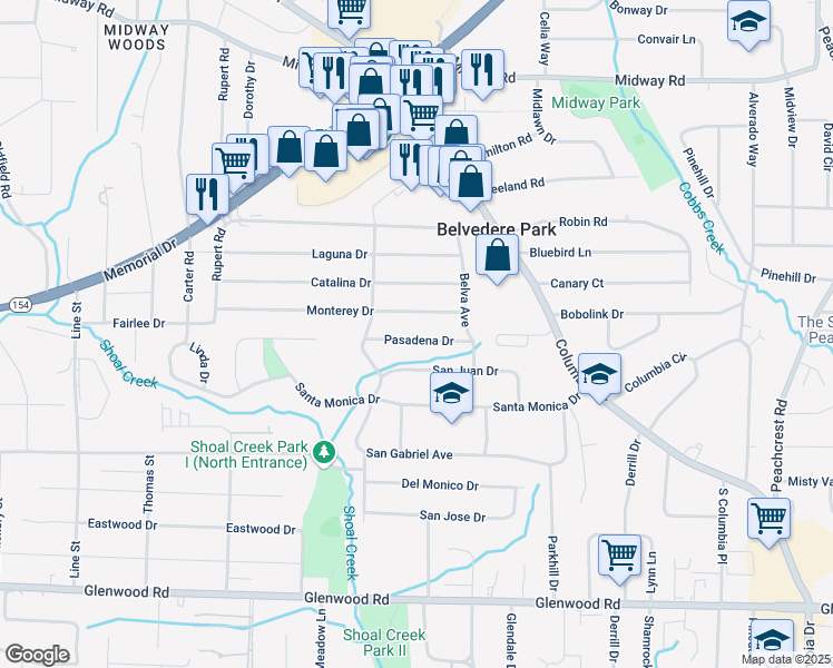 map of restaurants, bars, coffee shops, grocery stores, and more near 3005 Monterey Drive in Decatur