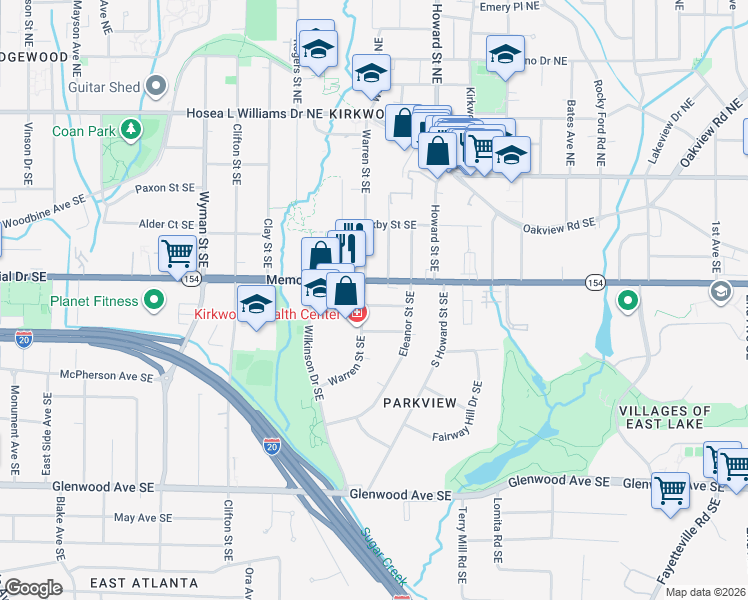 map of restaurants, bars, coffee shops, grocery stores, and more near 1566 Liberty Avenue Southeast in Atlanta