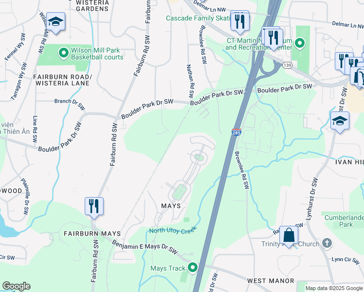 map of restaurants, bars, coffee shops, grocery stores, and more near 935 Ambient Way in Atlanta