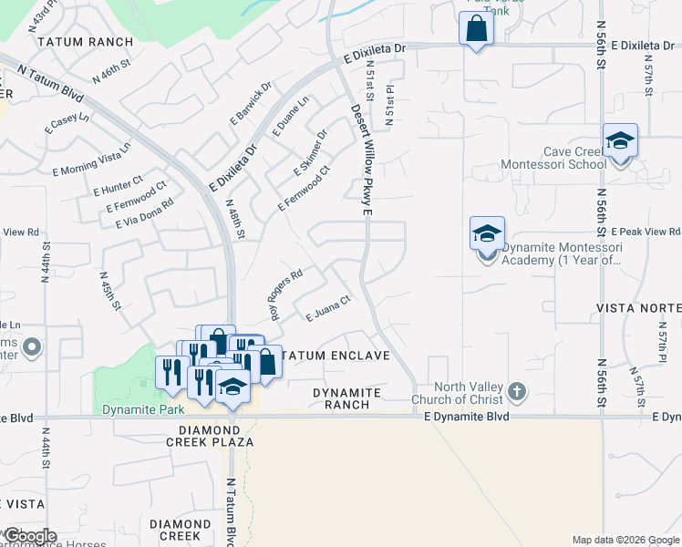 map of restaurants, bars, coffee shops, grocery stores, and more near 5007 East Dale Lane in Cave Creek