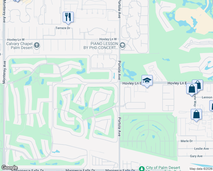 map of restaurants, bars, coffee shops, grocery stores, and more near 87 Camino Arroyo North in Palm Desert