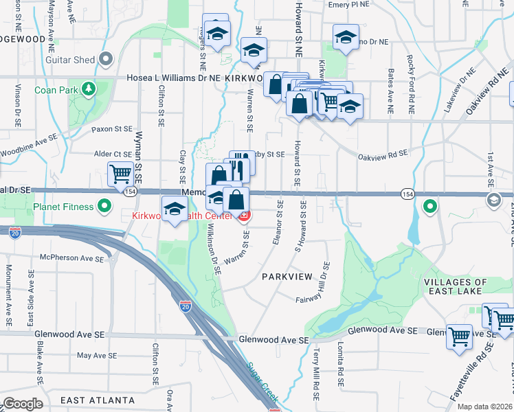 map of restaurants, bars, coffee shops, grocery stores, and more near 1566 Liberty Avenue Southeast in Atlanta