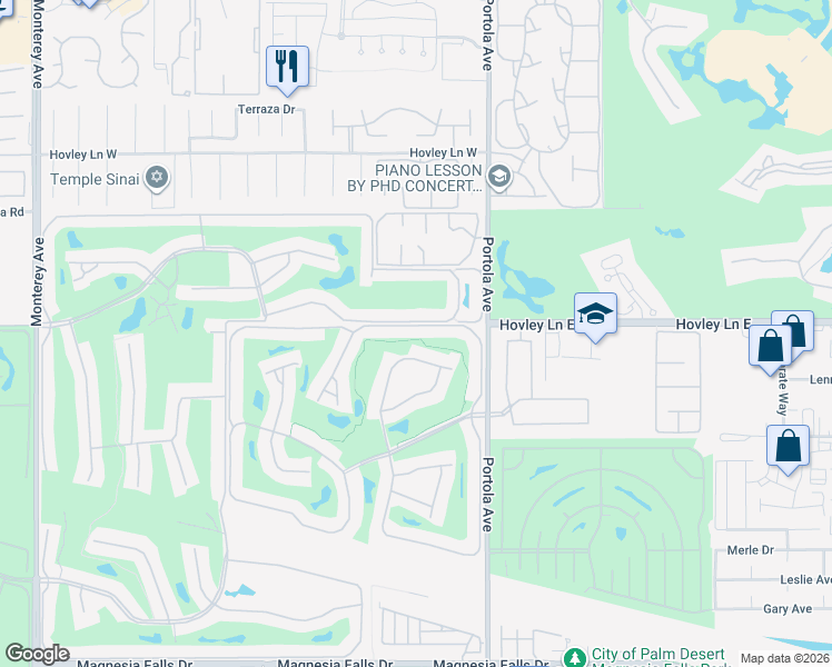 map of restaurants, bars, coffee shops, grocery stores, and more near 103 Camino Arroyo North in Palm Desert