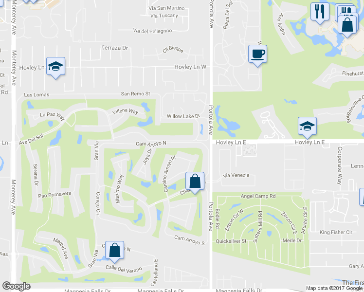 map of restaurants, bars, coffee shops, grocery stores, and more near 93 Cam Arroyo North in Palm Desert