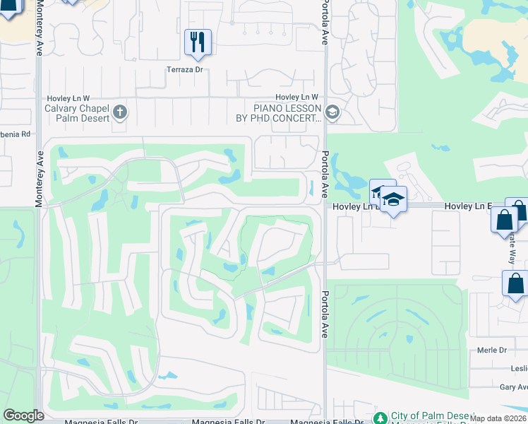 map of restaurants, bars, coffee shops, grocery stores, and more near 123 Cam Arroyo North in Palm Desert