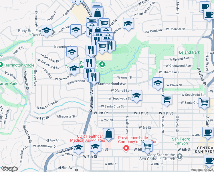 map of restaurants, bars, coffee shops, grocery stores, and more near 1423 West Summerland Avenue in Los Angeles