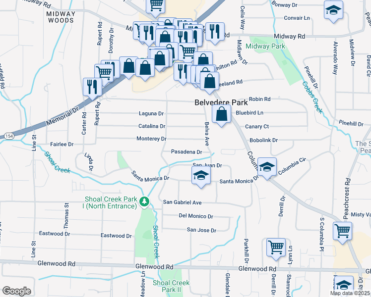 map of restaurants, bars, coffee shops, grocery stores, and more near 3005 Monterey Drive in Decatur
