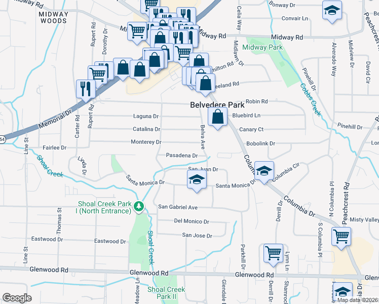 map of restaurants, bars, coffee shops, grocery stores, and more near 3005 Monterey Drive in Decatur