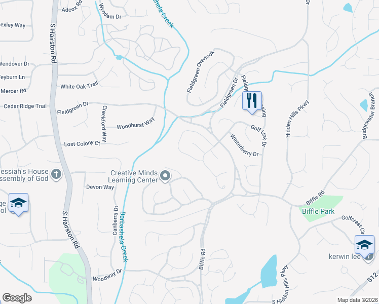 map of restaurants, bars, coffee shops, grocery stores, and more near 1401 Crooked Tree Circle in Stone Mountain