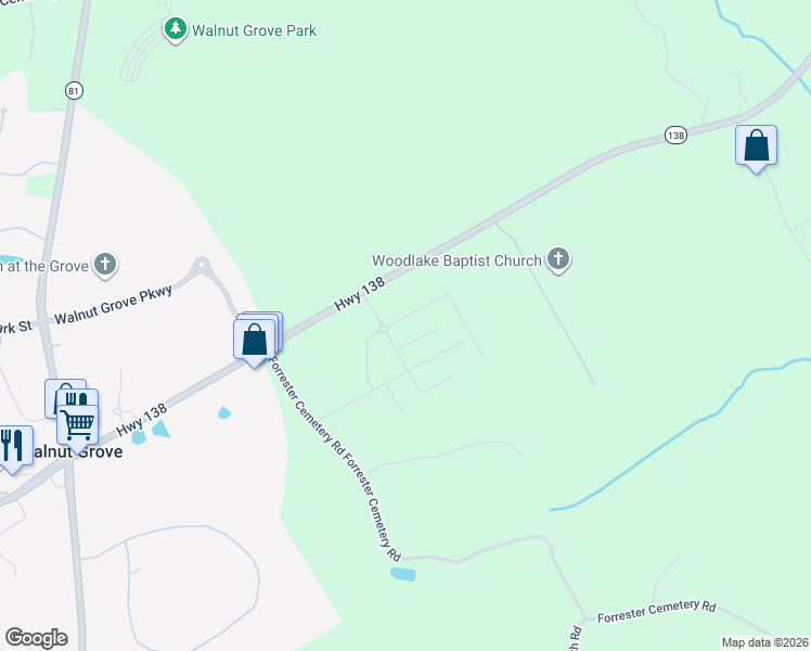 map of restaurants, bars, coffee shops, grocery stores, and more near 4130 Georgia 138 in Covington