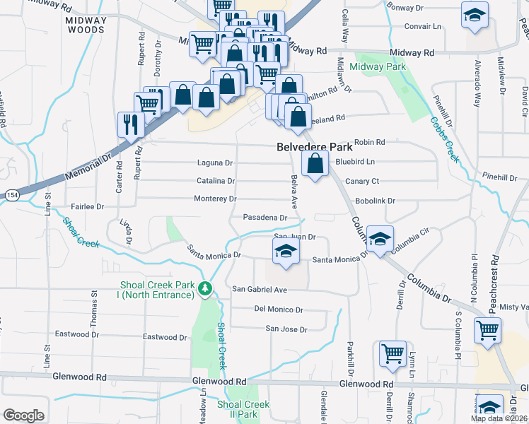 map of restaurants, bars, coffee shops, grocery stores, and more near 3005 Monterey Drive in Decatur