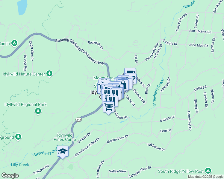 map of restaurants, bars, coffee shops, grocery stores, and more near 54325 Pine Crest Avenue in Idyllwild-Pine Cove