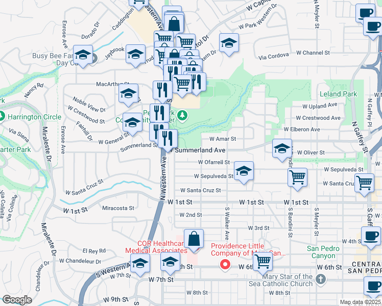 map of restaurants, bars, coffee shops, grocery stores, and more near 1423 West Summerland Avenue in Los Angeles