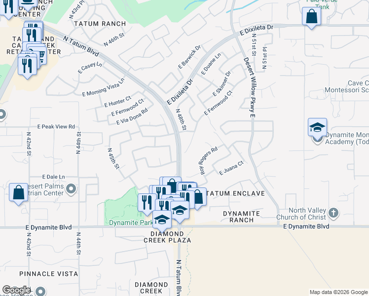 map of restaurants, bars, coffee shops, grocery stores, and more near 4808 East Fernwood Court in Cave Creek