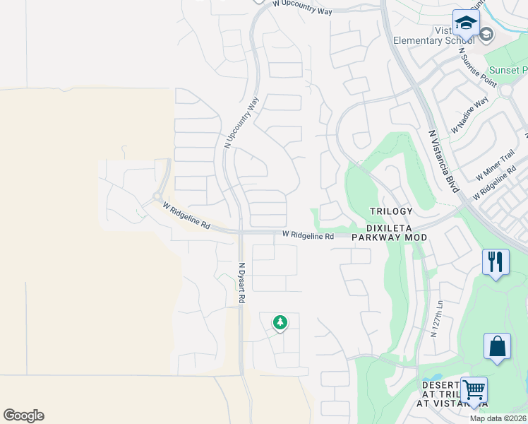 map of restaurants, bars, coffee shops, grocery stores, and more near 13211 West Hummingbird Terrace in Peoria