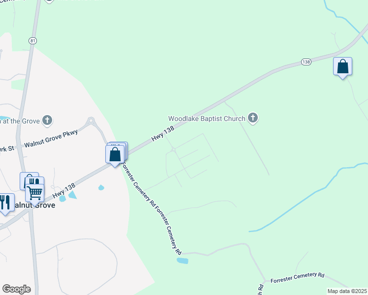 map of restaurants, bars, coffee shops, grocery stores, and more near 221 Overlook Road in Walnut Grove