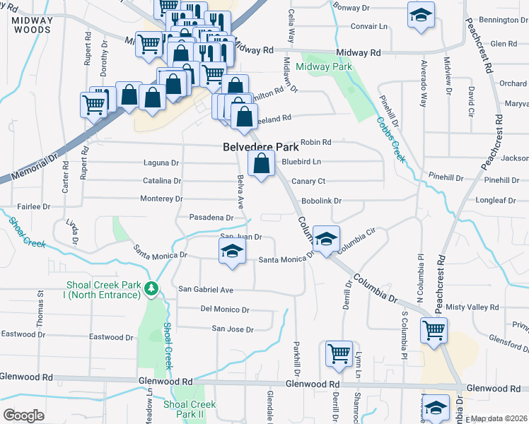 map of restaurants, bars, coffee shops, grocery stores, and more near 3044 Lauren Parc Road in Decatur