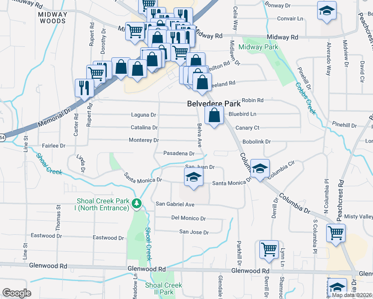 map of restaurants, bars, coffee shops, grocery stores, and more near 3005 Monterey Drive in Decatur