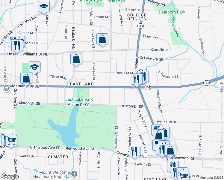 map of restaurants, bars, coffee shops, grocery stores, and more near 2801 Memorial Drive Southeast in Atlanta