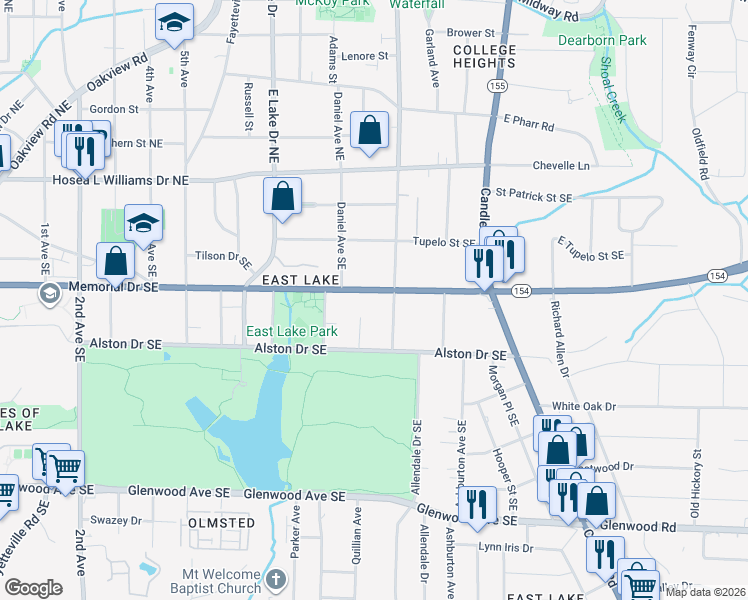 map of restaurants, bars, coffee shops, grocery stores, and more near 2749 Memorial Drive Southeast in Atlanta
