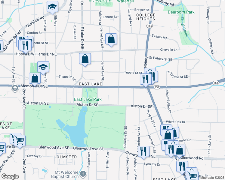 map of restaurants, bars, coffee shops, grocery stores, and more near 2749 Memorial Drive Southeast in Atlanta