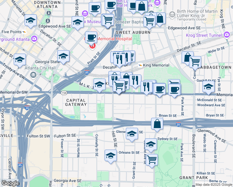 map of restaurants, bars, coffee shops, grocery stores, and more near in Atlanta