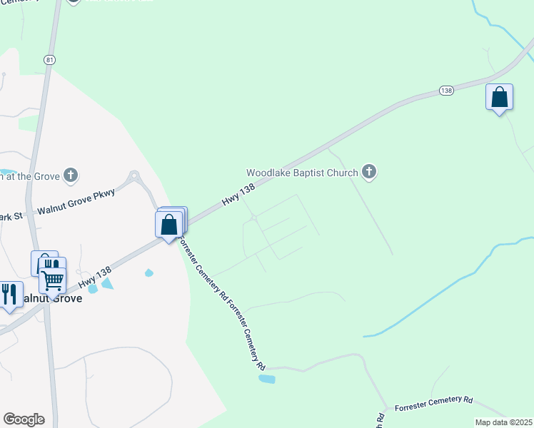map of restaurants, bars, coffee shops, grocery stores, and more near 221 Overlook Road in Walnut Grove